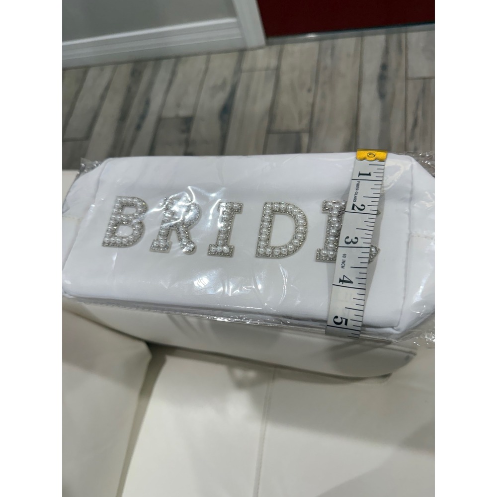 White Nylon Bride Makeup Bag Pearl Rhinestone‎ Patch Bridal Pouch Wedding Travel